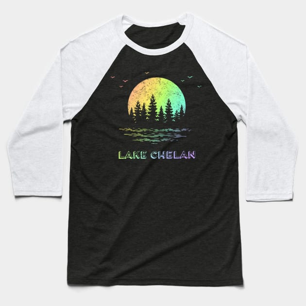 Lake Chelan Washington Outdoor Family Vacation Rainbow Baseball T-Shirt by Pine Hill Goods